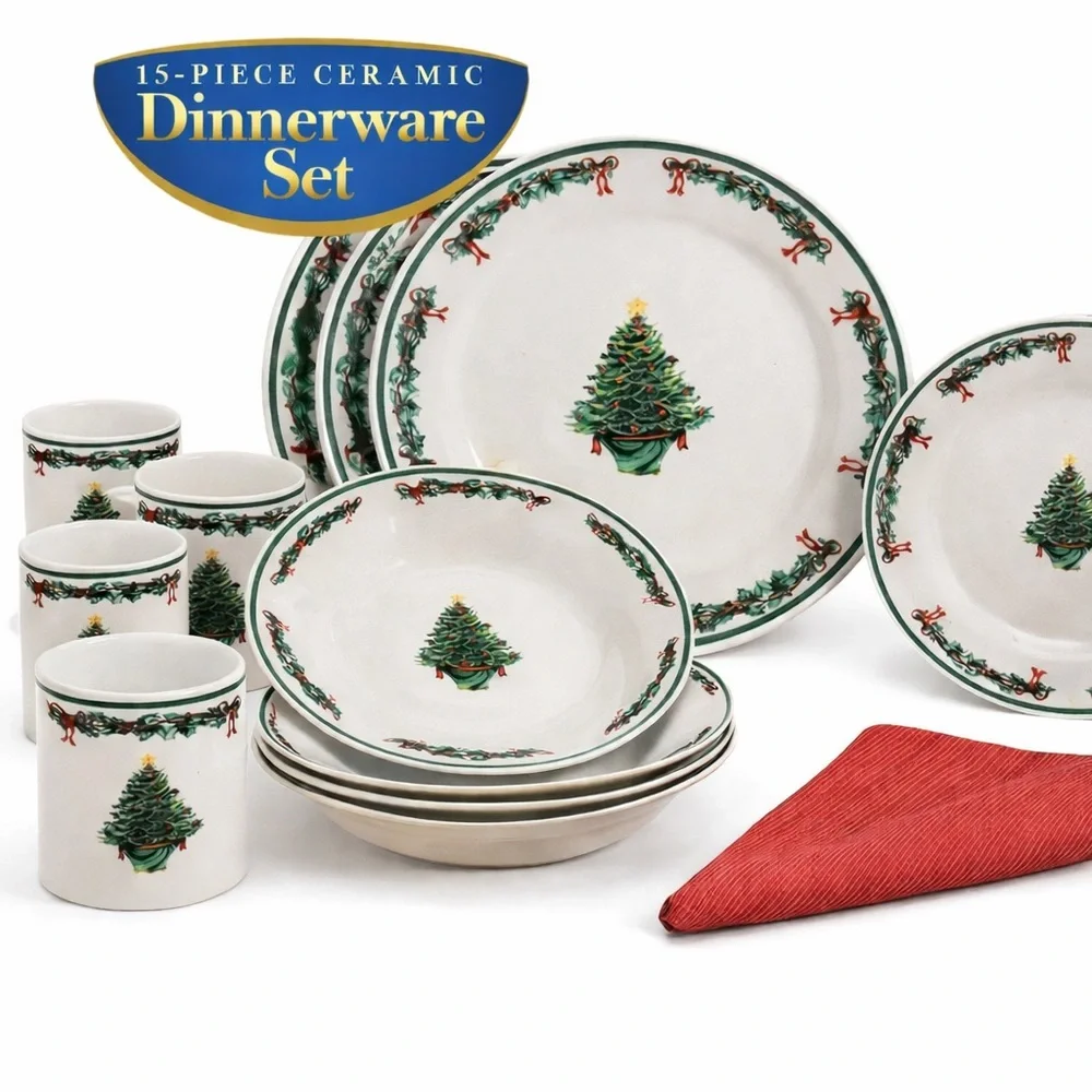 15-Pc. Christmas Tree Dinnerware Set - Picture 2 of 6